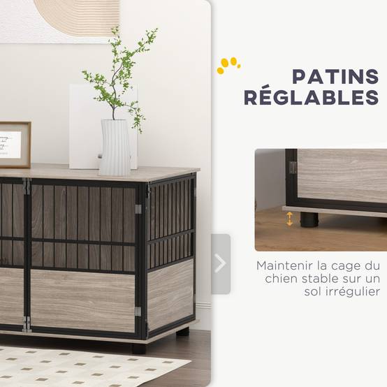 Cage intérieur acier bois grand chien meuble 3 portes verrouillables 100x60x68cm marron - ComfortXL Outdoor Living - Image 10