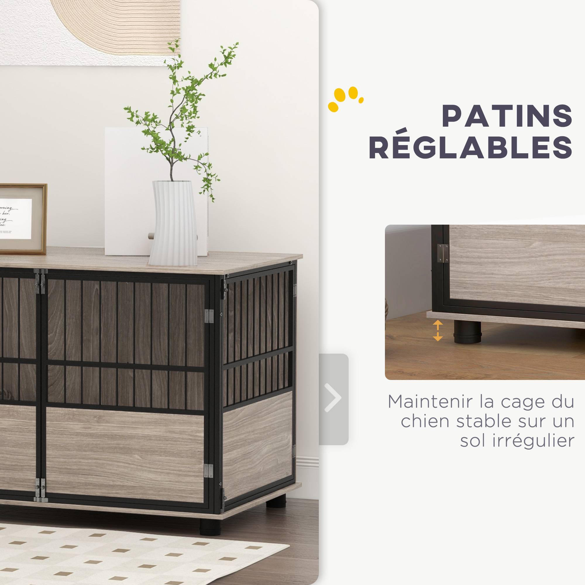 Cage intérieur acier bois grand chien meuble 3 portes verrouillables 100x60x68cm marron - ComfortXL Outdoor Living - Image 10