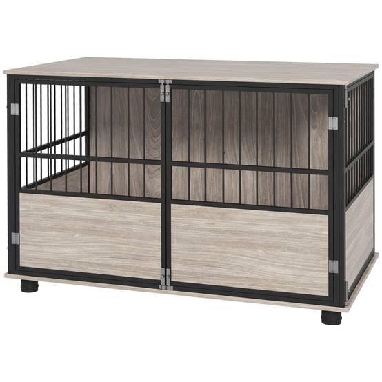 Cage intérieur acier bois grand chien meuble 3 portes verrouillables 100x60x68cm marron - ComfortXL Outdoor Living - Image 1