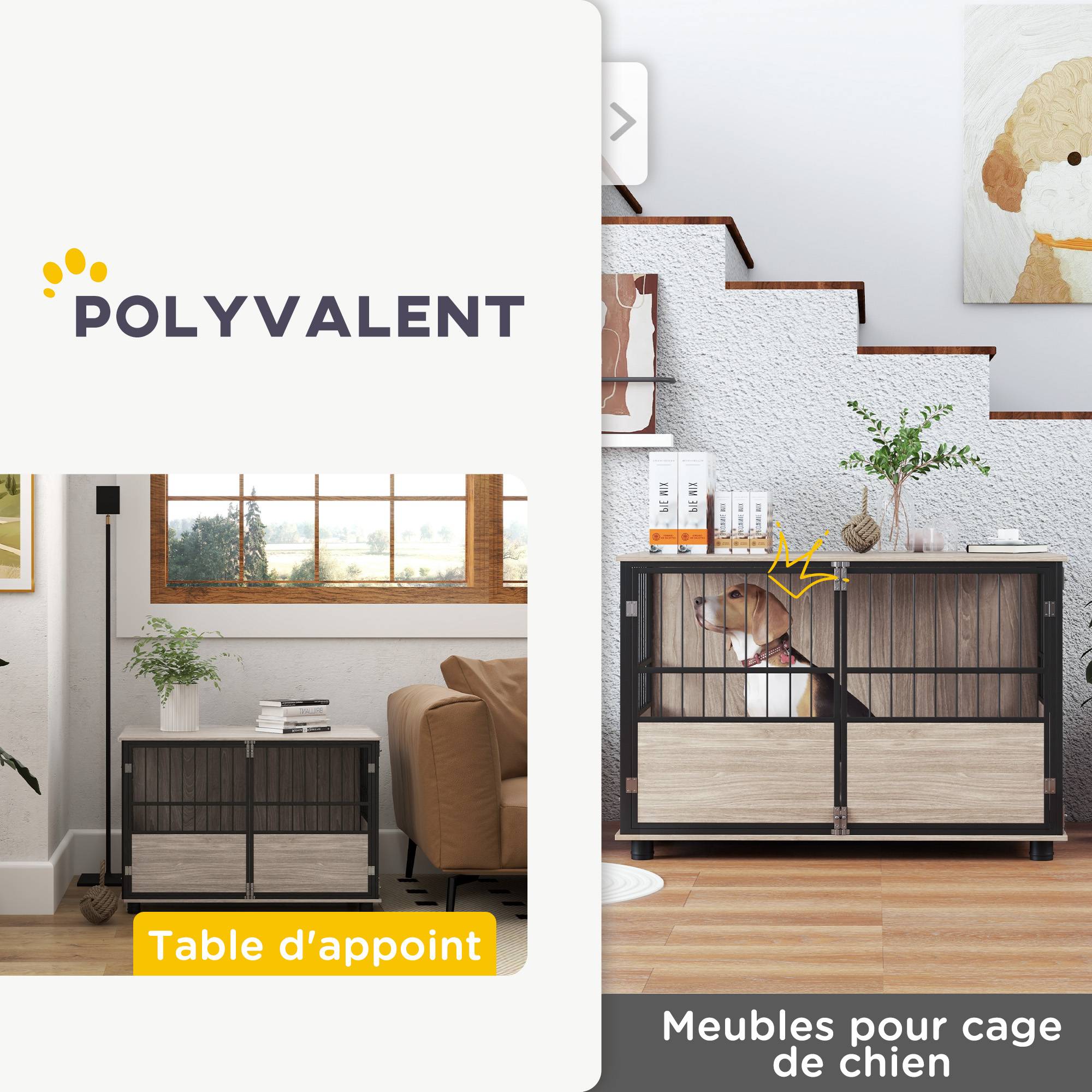 Cage intérieur acier bois grand chien meuble 3 portes verrouillables 100x60x68cm marron - ComfortXL Outdoor Living - Image 7