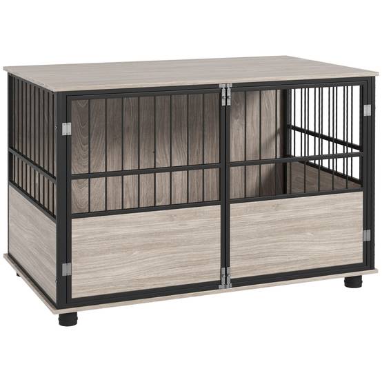 Cage intérieur acier bois grand chien meuble 3 portes verrouillables 100x60x68cm marron - ComfortXL Outdoor Living - Image 2