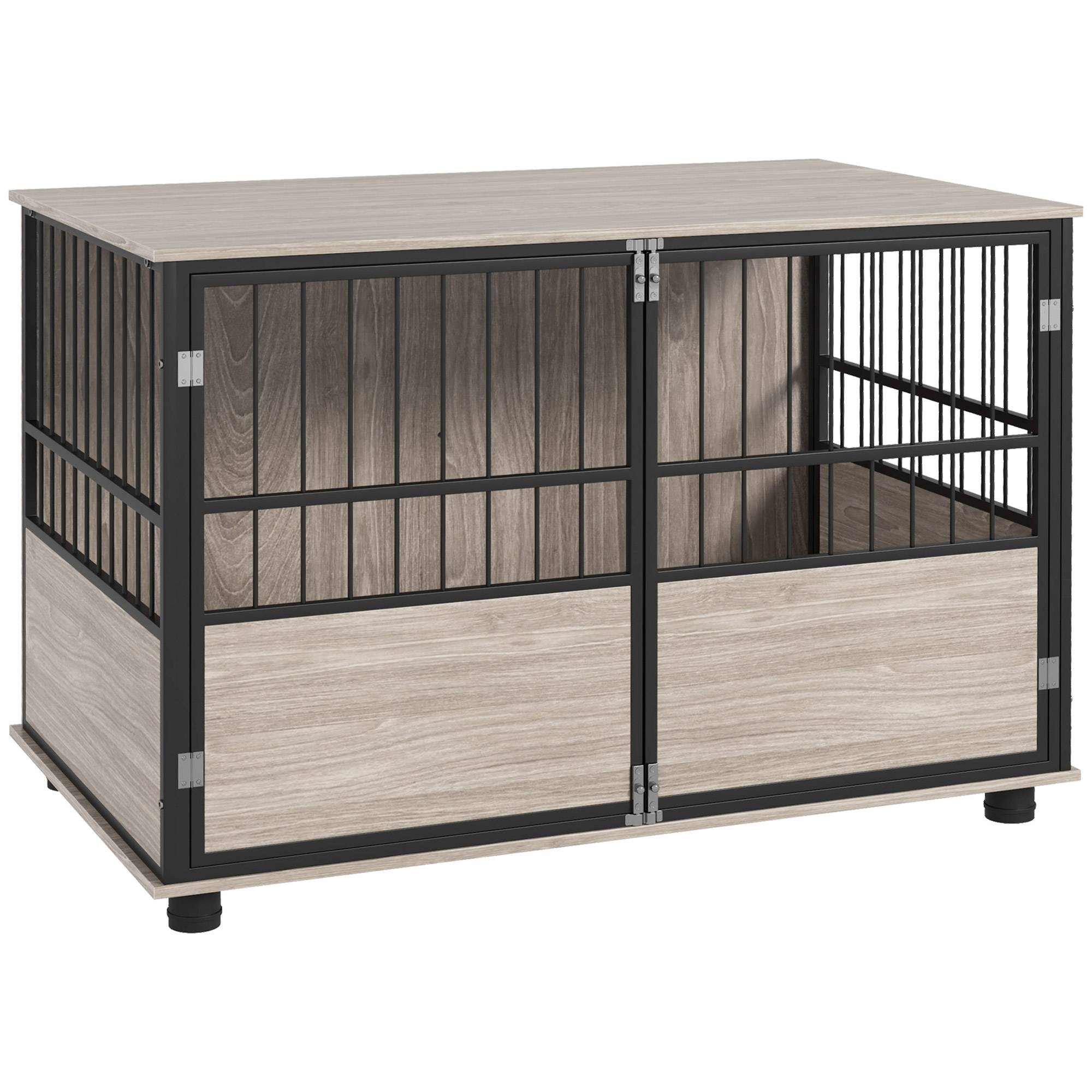 Cage intérieur acier bois grand chien meuble 3 portes verrouillables 100x60x68cm marron - ComfortXL Outdoor Living - Image 2