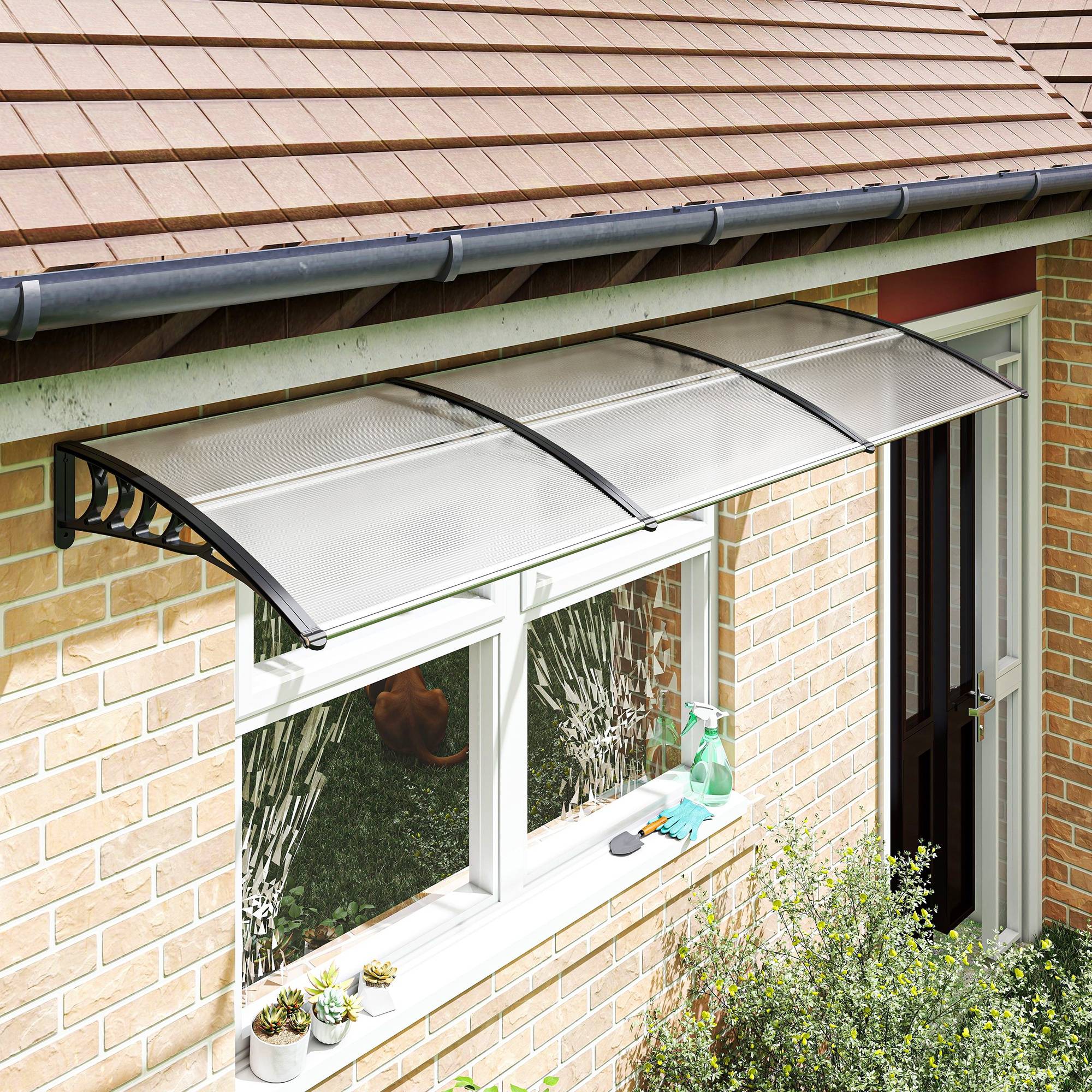 Auvent Porte Entrée Polycarbonate et Aluminium Fenêtre Protection Pluie 90x295cm Transparent - ComfortXL Outdoor Living - Image 4