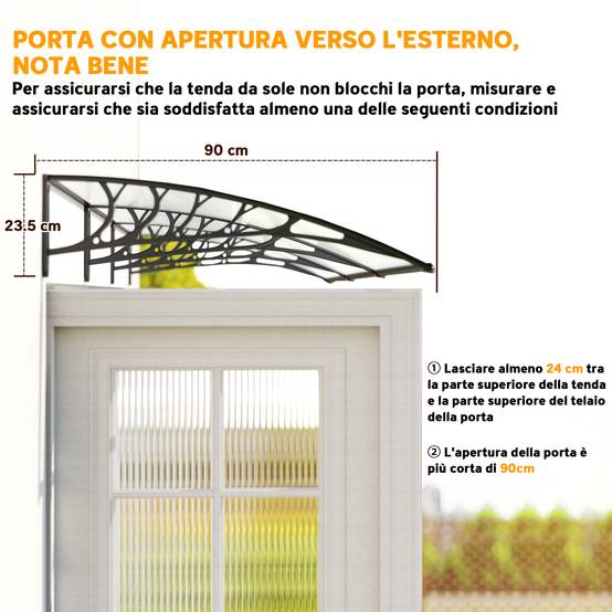 Auvent Porte Entrée Polycarbonate et Aluminium Fenêtre Protection Pluie 90x295cm Transparent - ComfortXL Outdoor Living - Image 9