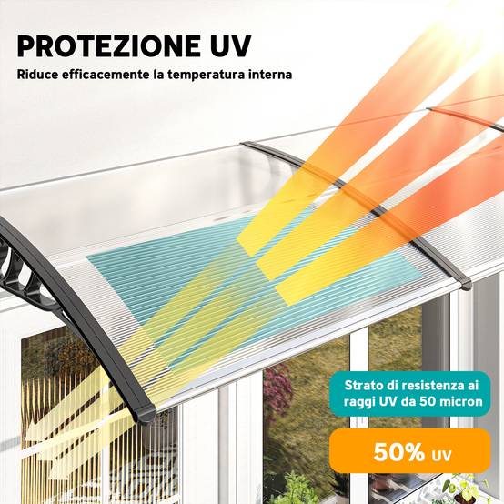 Auvent Porte Entrée Polycarbonate et Aluminium Fenêtre Protection Pluie 90x295cm Transparent - ComfortXL Outdoor Living - Image 6