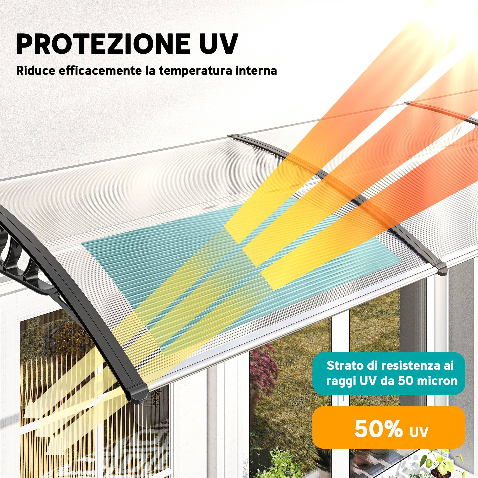 Auvent Porte Entrée Polycarbonate et Aluminium Fenêtre Protection Pluie 90x295cm Transparent - ComfortXL Outdoor Living - Image 6