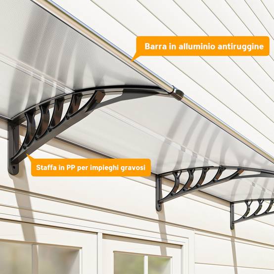 Auvent Porte Entrée Polycarbonate et Aluminium Fenêtre Protection Pluie 90x295cm Transparent - ComfortXL Outdoor Living - Image 10