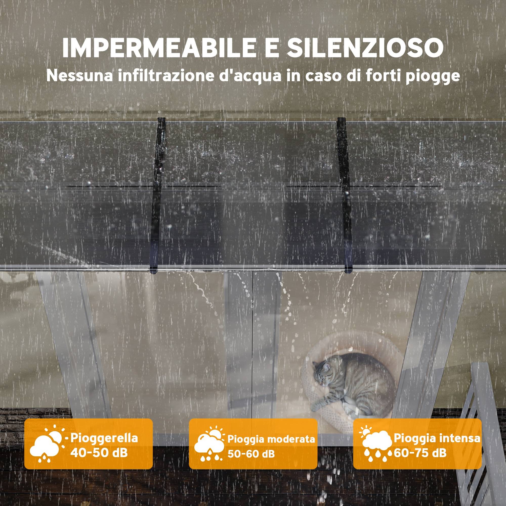 Auvent Porte Entrée Polycarbonate et Aluminium Fenêtre Protection Pluie 90x295cm Transparent - ComfortXL Outdoor Living - Image 7