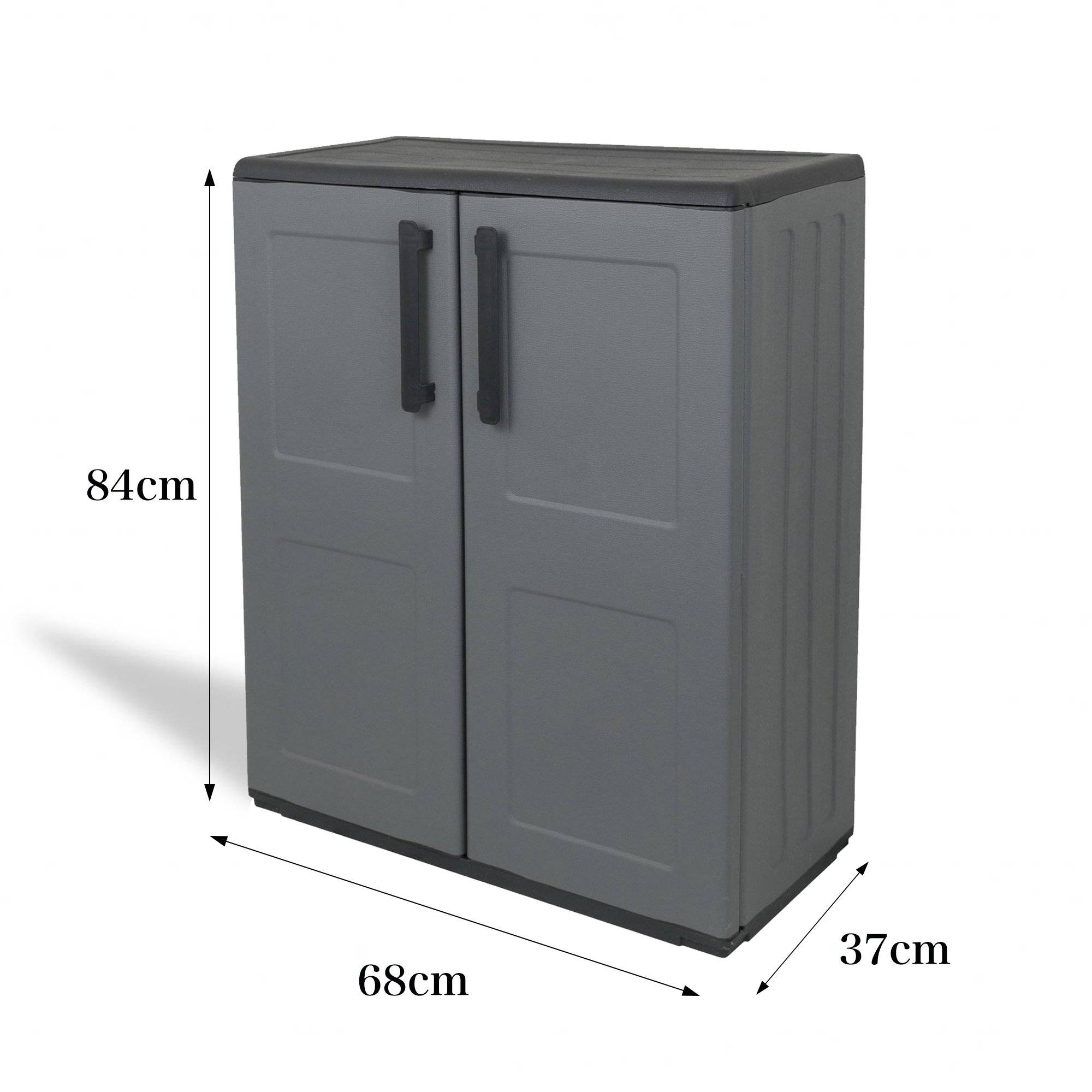 Dmora - Armoire d'extérieur Mol, Armoire de balcon polyvalente, Armoire d'extérieur avec 2 portes, 68x37h84 cm, Finition à carreaux, Gris et Noir - Dmora - Image 3
