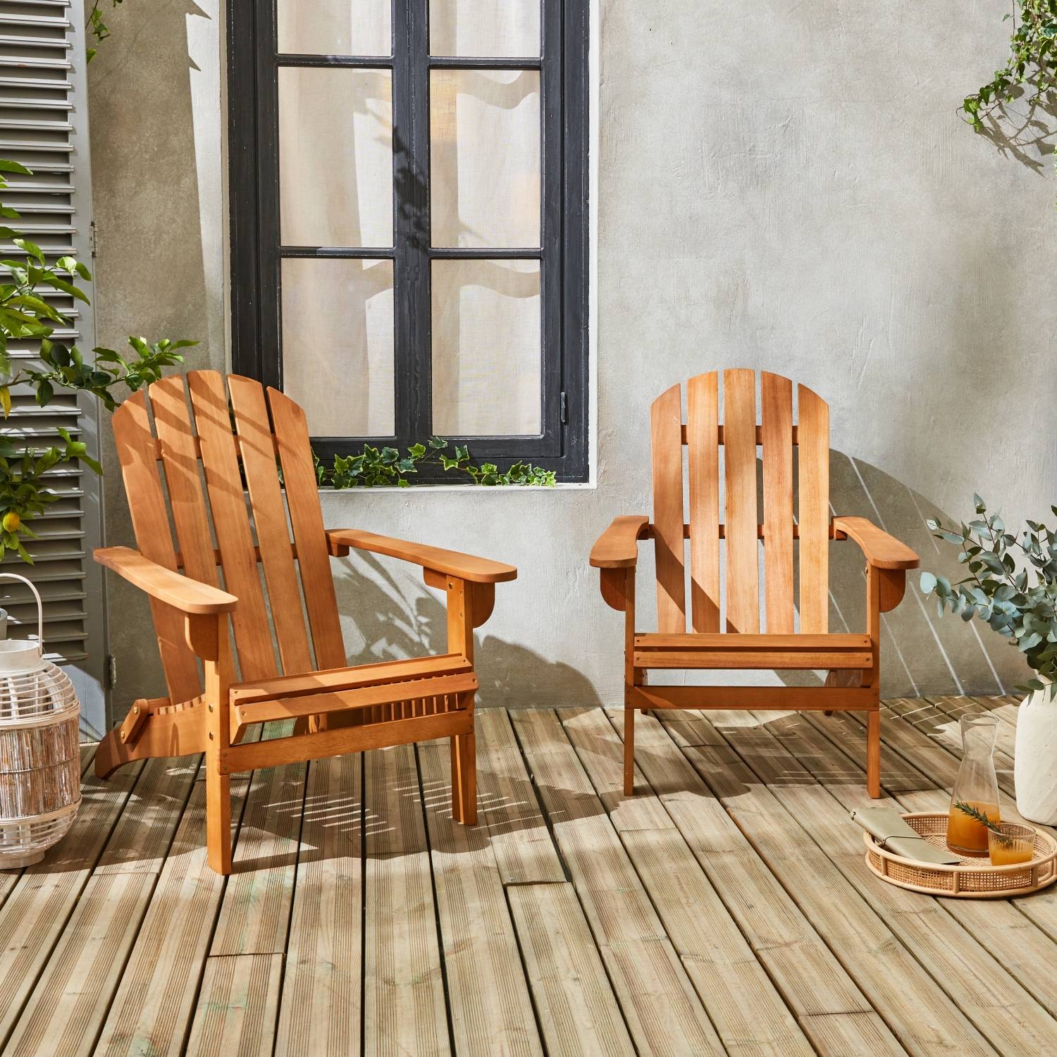 Lot de 2 fauteuils de jardin en bois - Adirondack Salamanca- Eucalyptus. chaises de terrasse rétro. sièges de plage | sweeek - Image 1