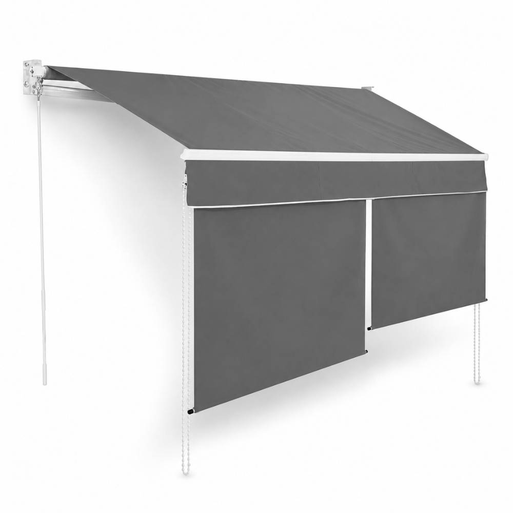 Store banne 2 en 1 avec double protection verticale et horizontale - Terrasse et balcon 4 x 3 Gris - Image 1