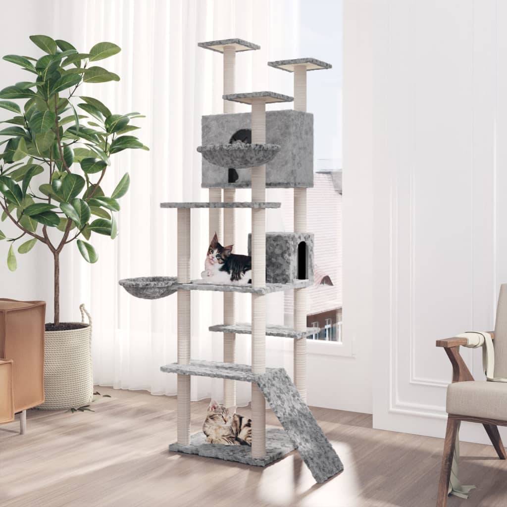 Arbre à chat XXL multi-niveaux avec échelle niches et paniers Gris 191 cm – ComfortXL Pet Living