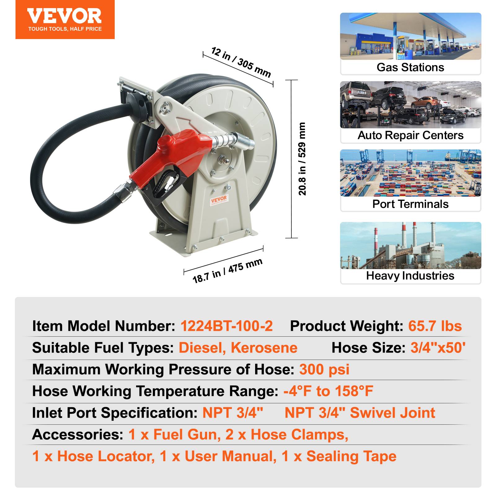 Vevor - VEVOR Enrouleur tuyau carburant 19 mm x 15,24 m. Caoutchouc NBR, buse auto. - Image 7