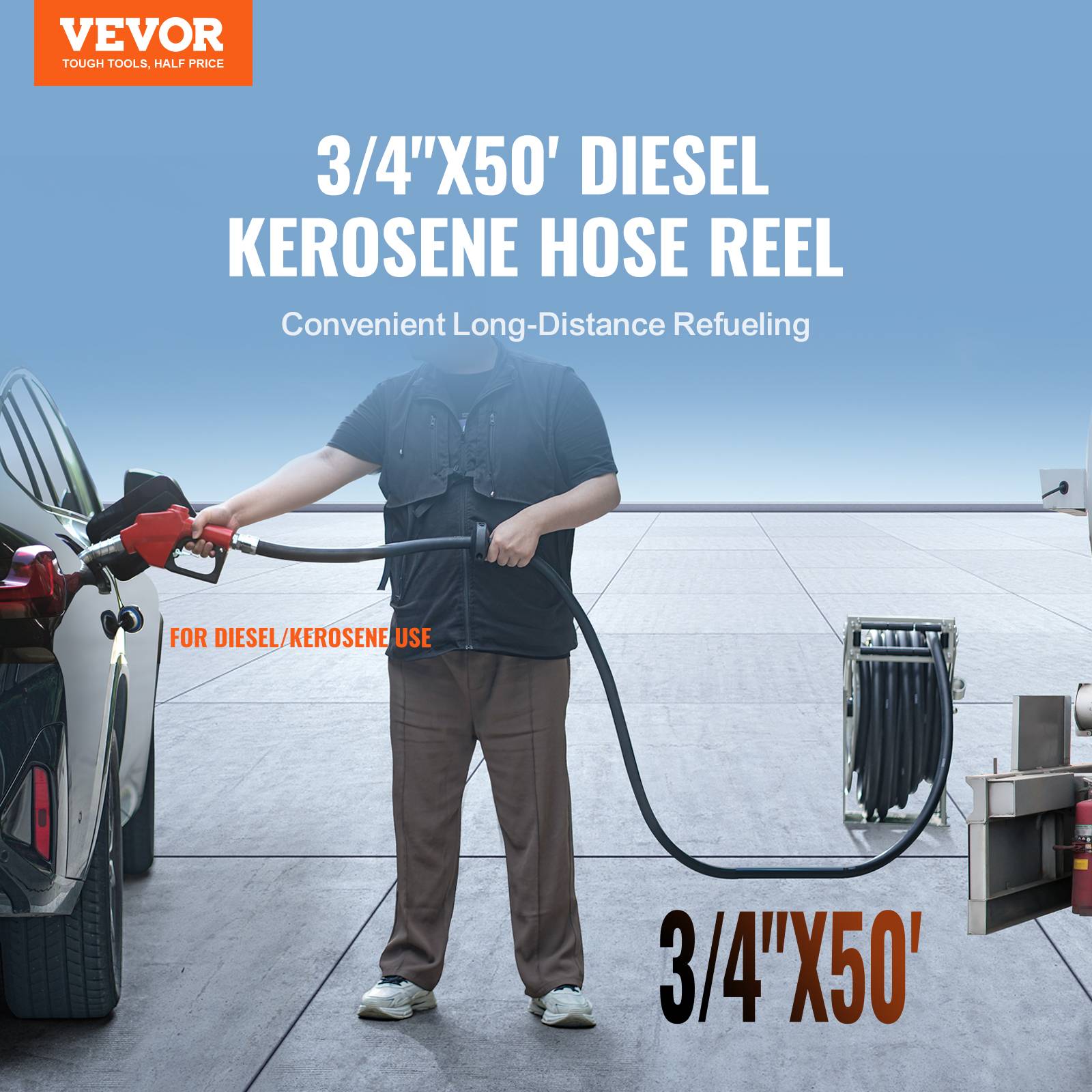 Vevor - VEVOR Enrouleur tuyau carburant 19 mm x 15,24 m. Caoutchouc NBR, buse auto. - Image 2