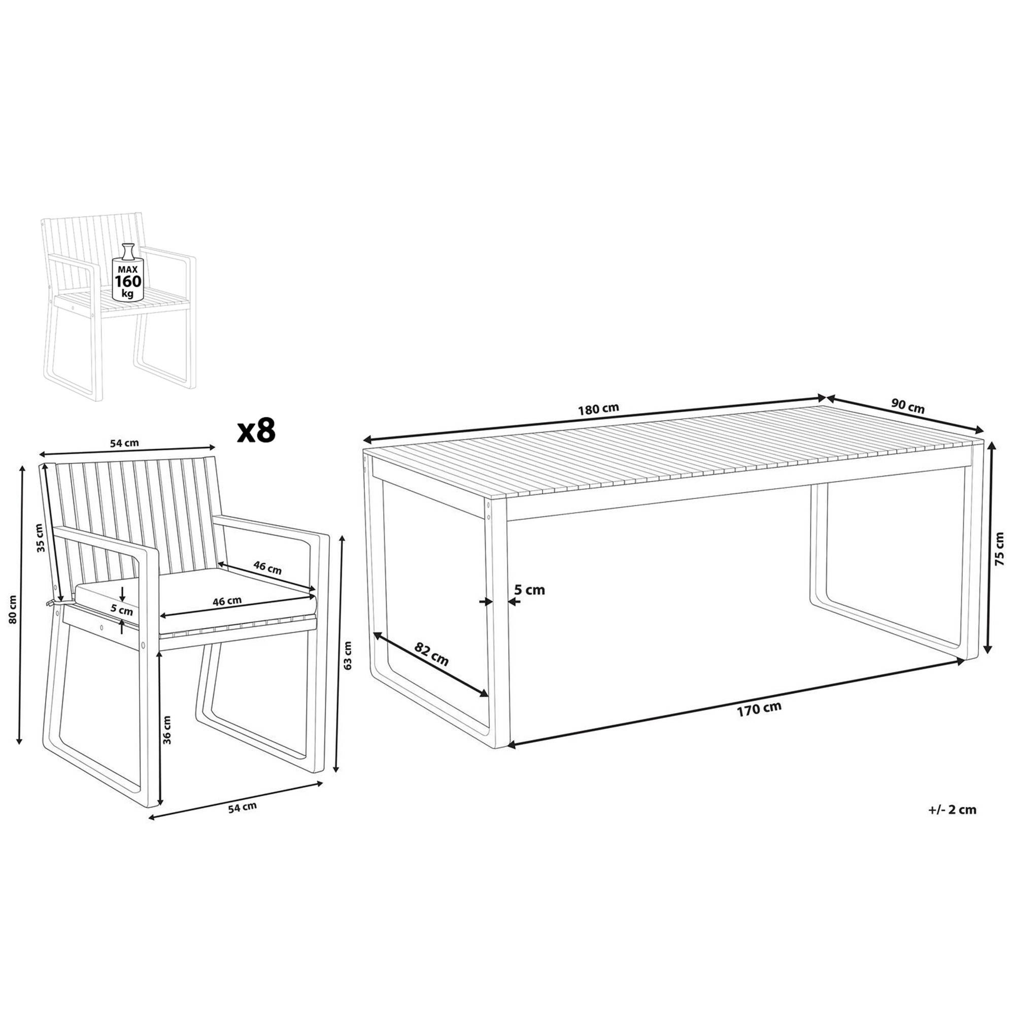 Beliani - Ensemble de Jardin composé d'une Table 180 x 90 cm et de 8 Chaises en Bois d'Accacia avec Coussins d'Assise Verts motif Feuilles Beliani - Image 3