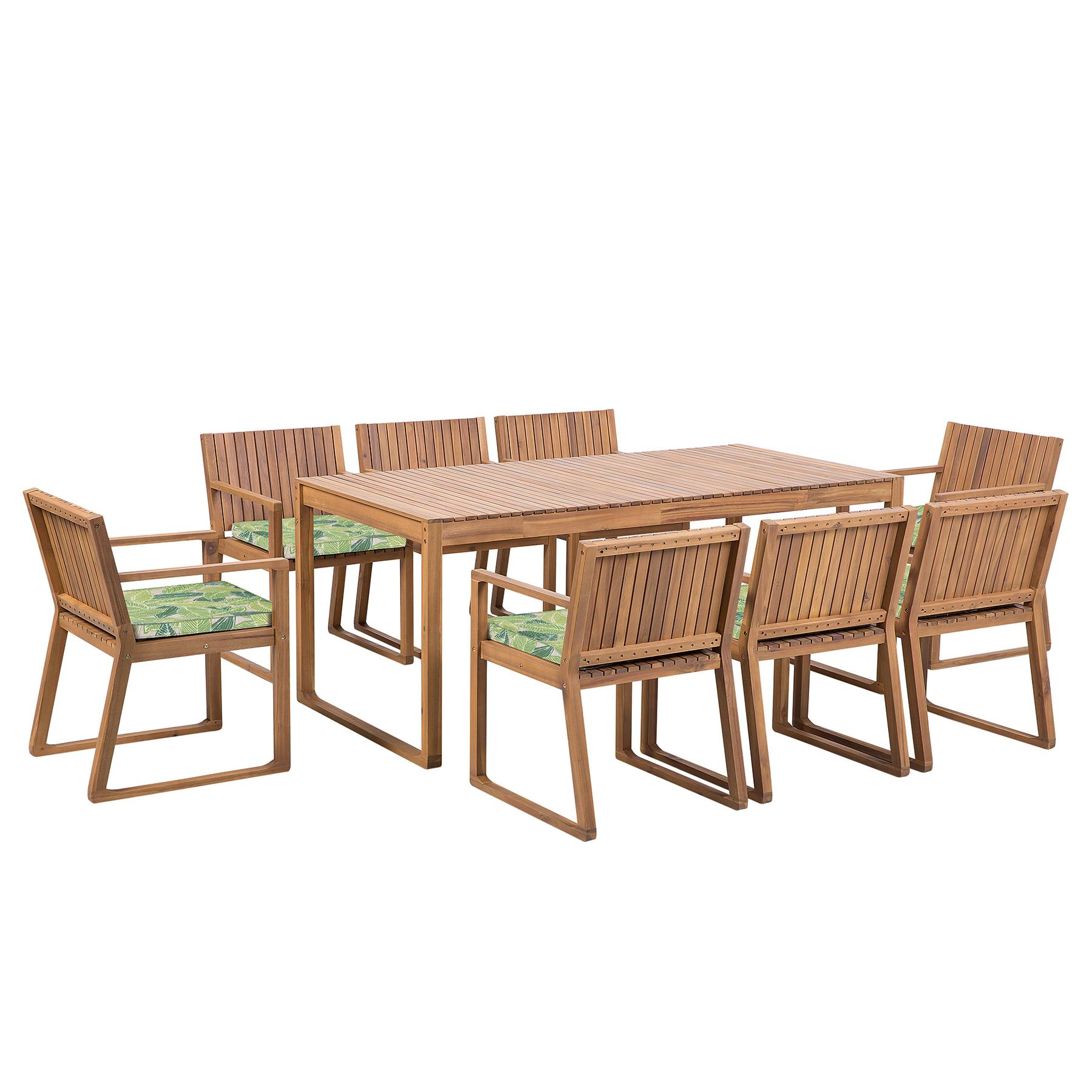 Beliani - Ensemble de Jardin composé d'une Table 180 x 90 cm et de 8 Chaises en Bois d'Accacia avec Coussins d'Assise Verts motif Feuilles Beliani - Image 1