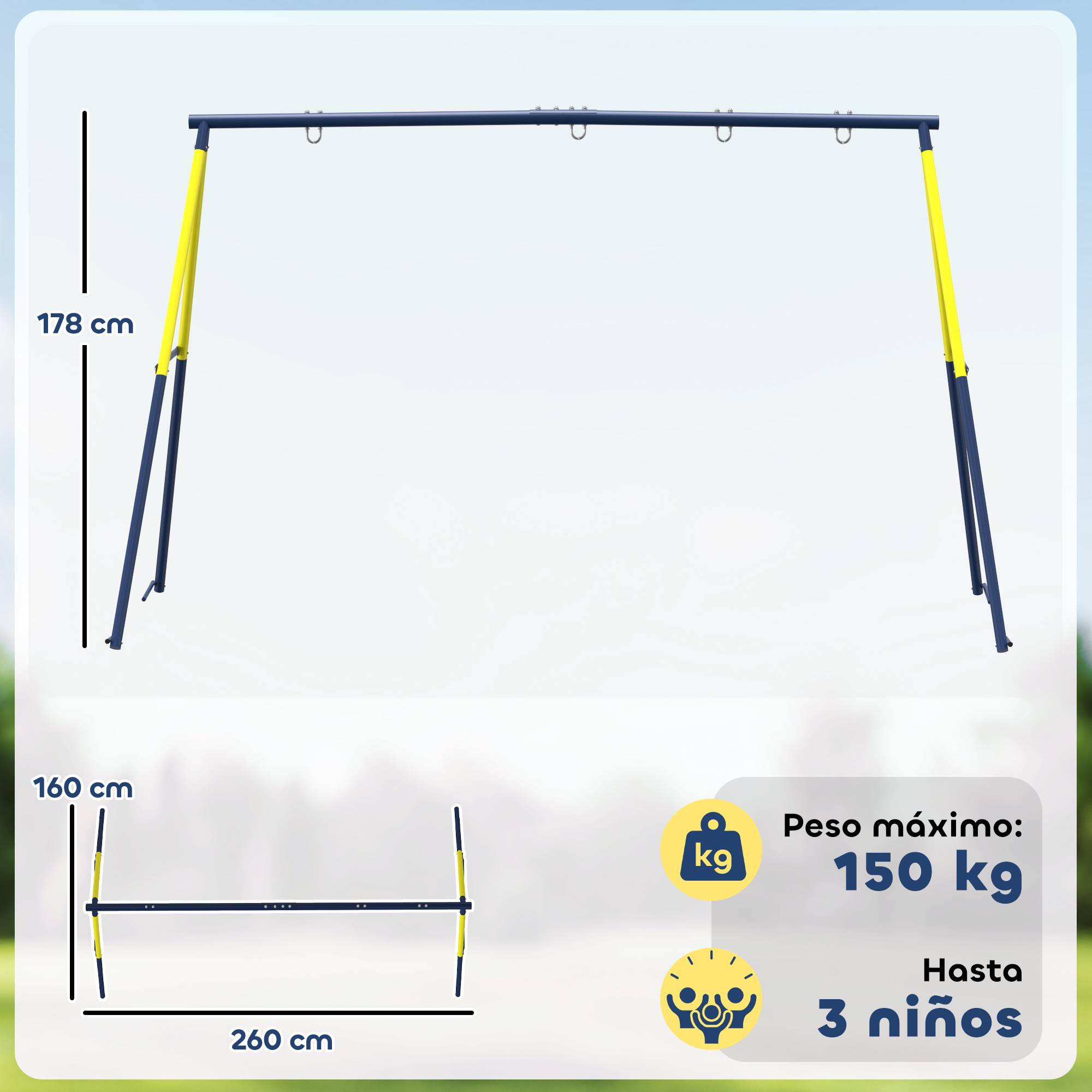 Cadre balançoire métal bleu pour 2 sièges, charge 150 kg - Image 5