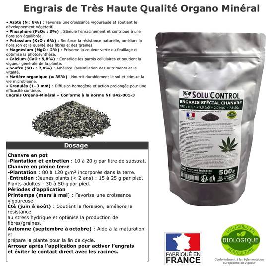 Tout pour les nuisibles - SOLU’CONTROL - 500 g - Engrais Spécial Chanvre NPK 8-3-6 - Stimule une croissance vigoureuse et un développement harmonieux du chanvre - UAB - Image 2
