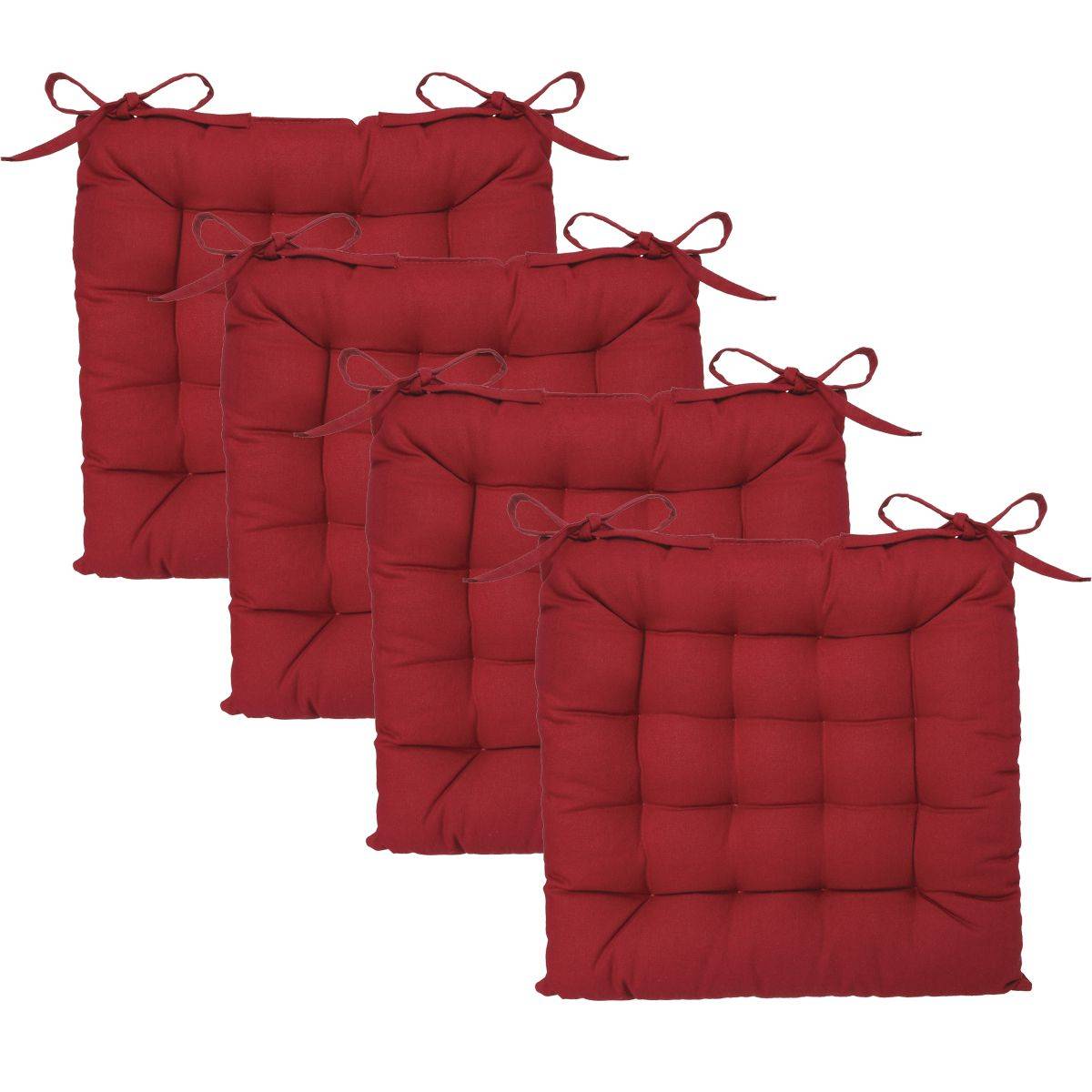 Lot de 4 Galettes de chaise en Coton Rouge 38 x 38 cm - Image 1