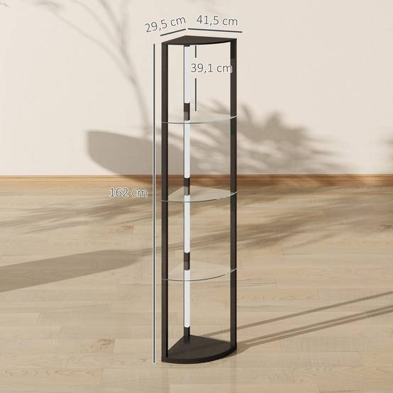Lampadaire LED avec étagère en verre, 3 niveaux de luminosité, interrupteur au pied, pour salon ou chambre, noir - Image 5
