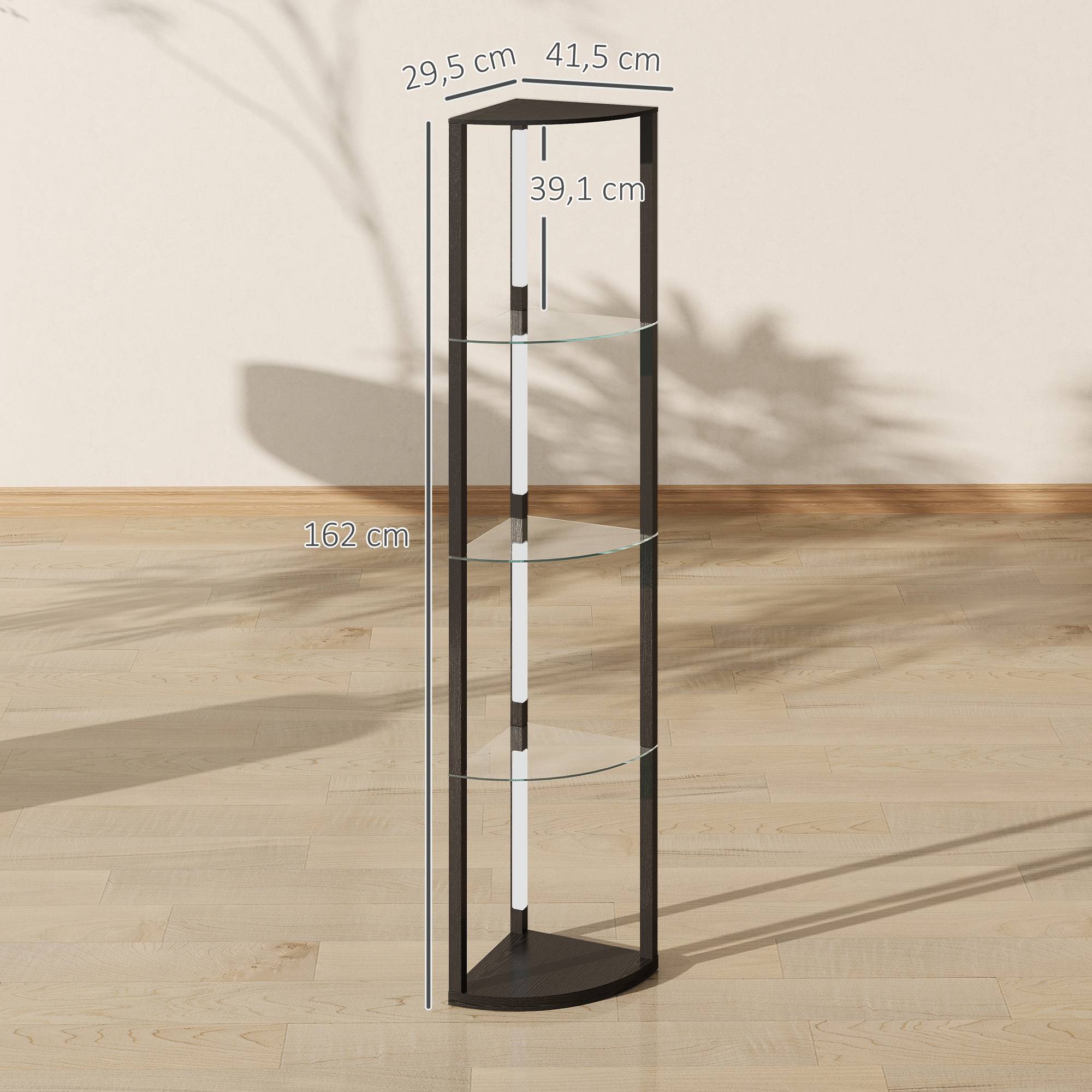 Lampadaire LED avec étagère en verre, 3 niveaux de luminosité, interrupteur au pied, pour salon ou chambre, noir - Image 5