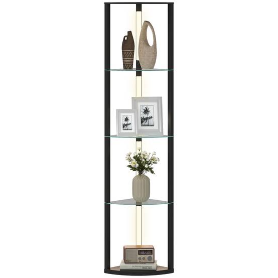 Lampadaire LED avec étagère en verre, 3 niveaux de luminosité, interrupteur au pied, pour salon ou chambre, noir - Image 1