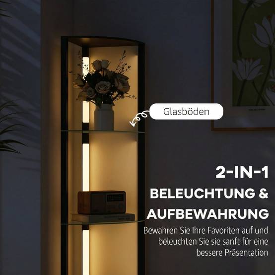Lampadaire LED avec étagère en verre, 3 niveaux de luminosité, interrupteur au pied, pour salon ou chambre, noir - Image 6