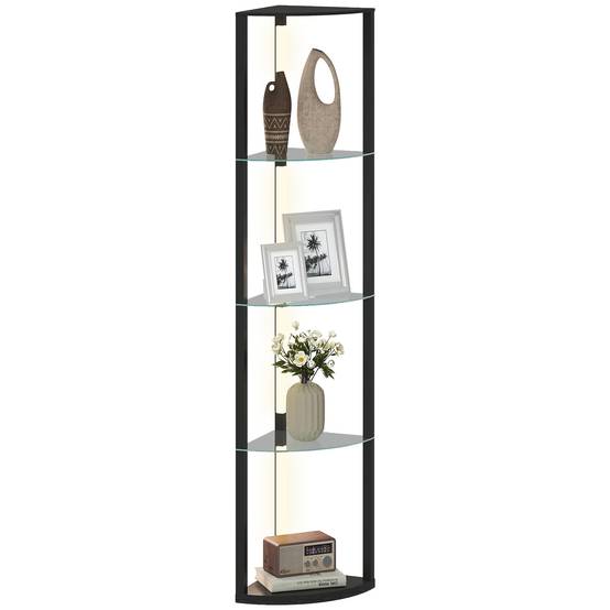 Lampadaire LED avec étagère en verre, 3 niveaux de luminosité, interrupteur au pied, pour salon ou chambre, noir - Image 2