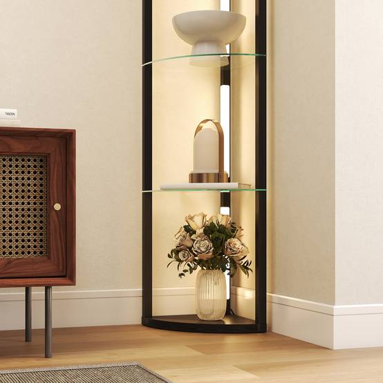 Lampadaire LED avec étagère en verre, 3 niveaux de luminosité, interrupteur au pied, pour salon ou chambre, noir - Image 9