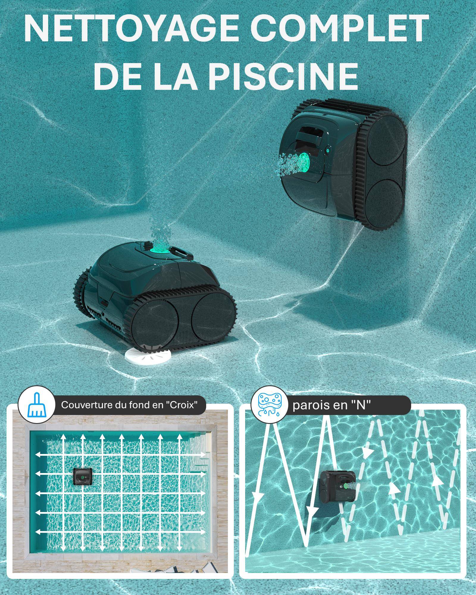 WYBOT C1-OS800, Robot piscine sans fil performant pour nettoyage automatique complet fond, parois et ligne d'eau - Image 4