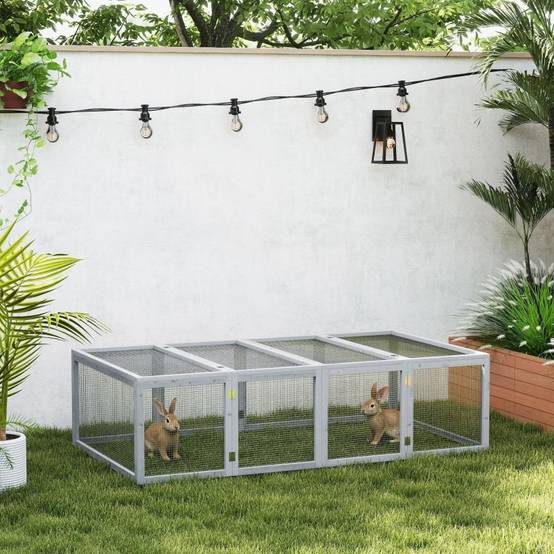 Enclos extérieur lapin bois sapin petits animaux parc sécurisé 181x100x48cm gris - ComfortXL Outdoor Living - Image 1