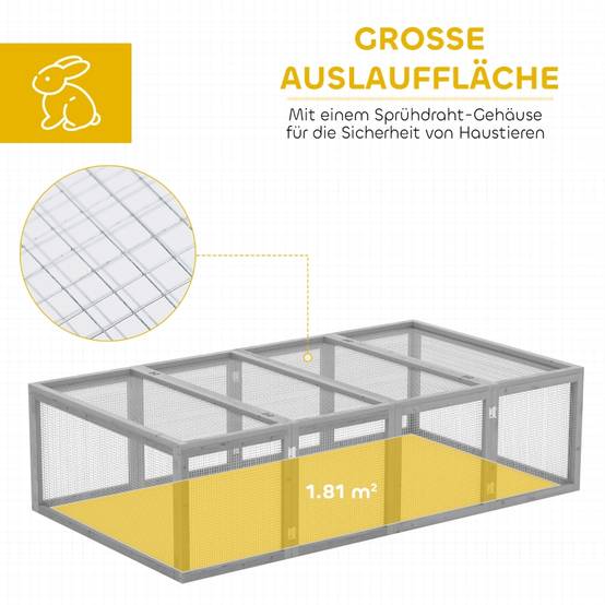 Enclos extérieur lapin bois sapin petits animaux parc sécurisé 181x100x48cm gris - ComfortXL Outdoor Living - Image 6