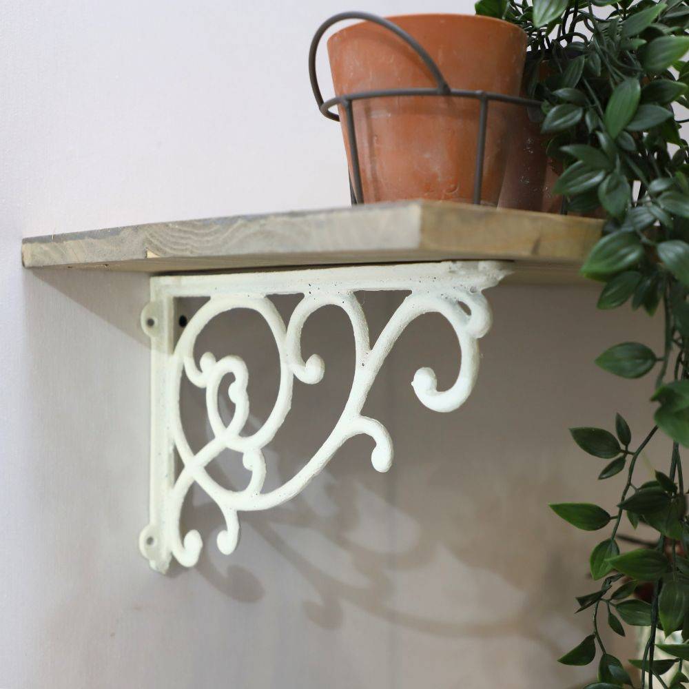 Équerre fixation étagère vintage ancienne fonte blanche 31 x 20.5 cm Chemin de campagne - Image 2