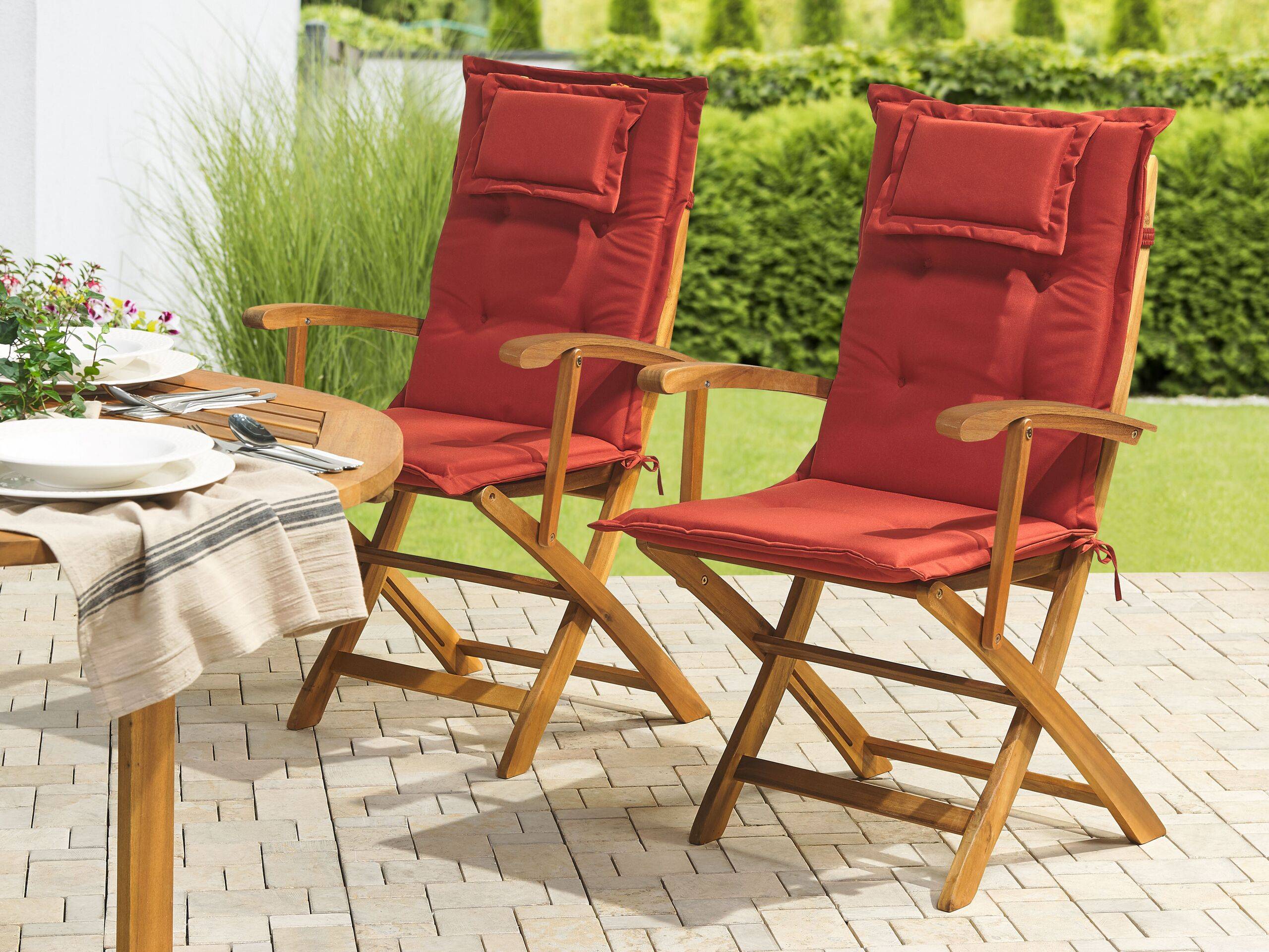 Beliani - Lot de 2 Coussins d'Assise en Tissu Polyester Rouge avec Rembourrage en Mousse pour Chaises de Jardin Modernes Beliani - Image 2
