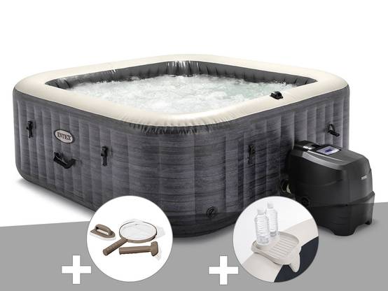 Kit spa gonflable Intex PureSpa Ardoise carré Bulles 6 places + Kit d'entretien + Porte-verre - Image 1