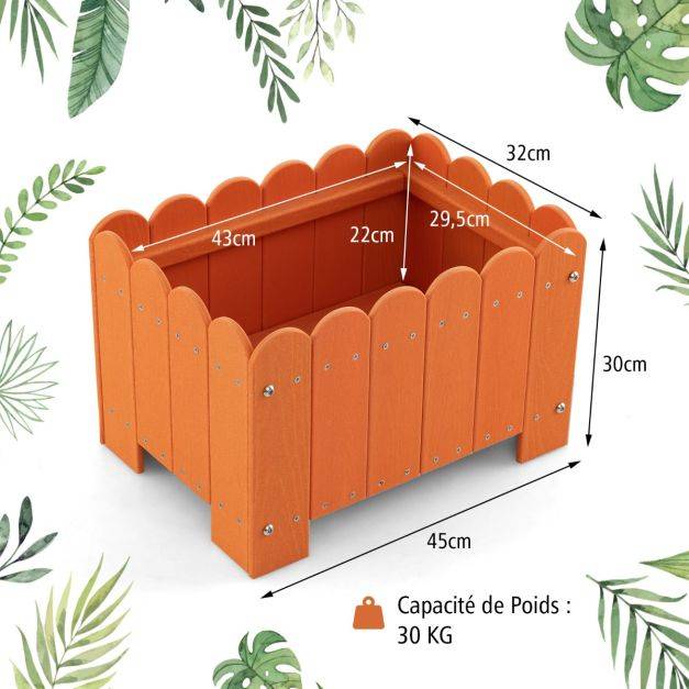 Helloshop26 - Lot de 2 jardinière rectangulaires en HDPE résistant aux intempéries lit de jardin surélevé avec trous de drainage 45 x 32 x 30 cm orange - Image 4