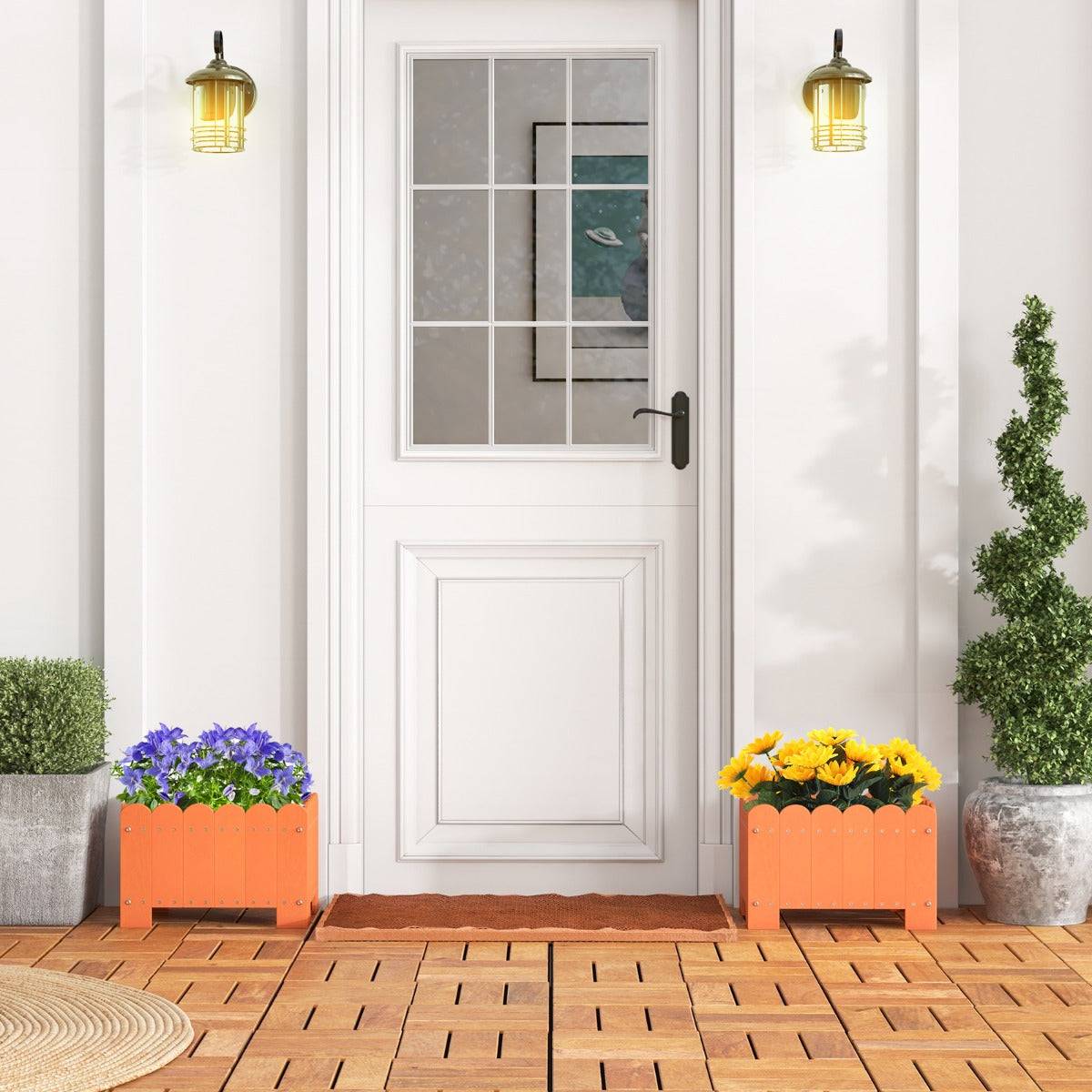 Helloshop26 - Lot de 2 jardinière rectangulaires en HDPE résistant aux intempéries lit de jardin surélevé avec trous de drainage 45 x 32 x 30 cm orange - Image 2