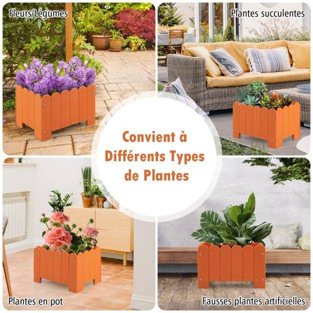 Helloshop26 - Lot de 2 jardinière rectangulaires en HDPE résistant aux intempéries lit de jardin surélevé avec trous de drainage 45 x 32 x 30 cm orange - Image 3