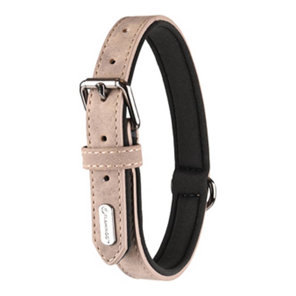 Collier taille M 31-39 cm en simili cuir et néoprène DELU, couleur taupe. pour chien.