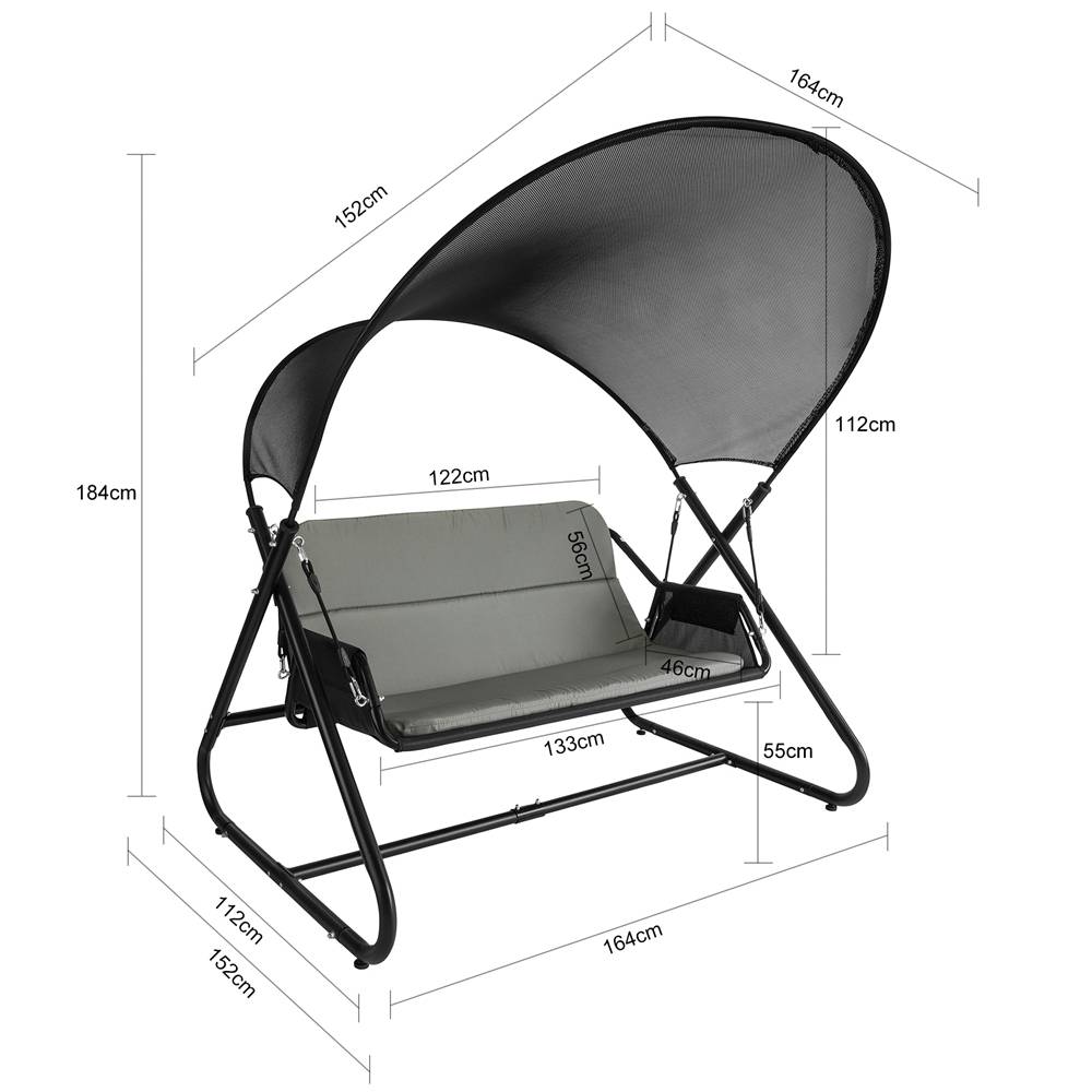 Balancelle Balancelle de Jardin 2 Places Gris Foncé L.164 x l.152 x H.184 cm SoBuy - Image 3