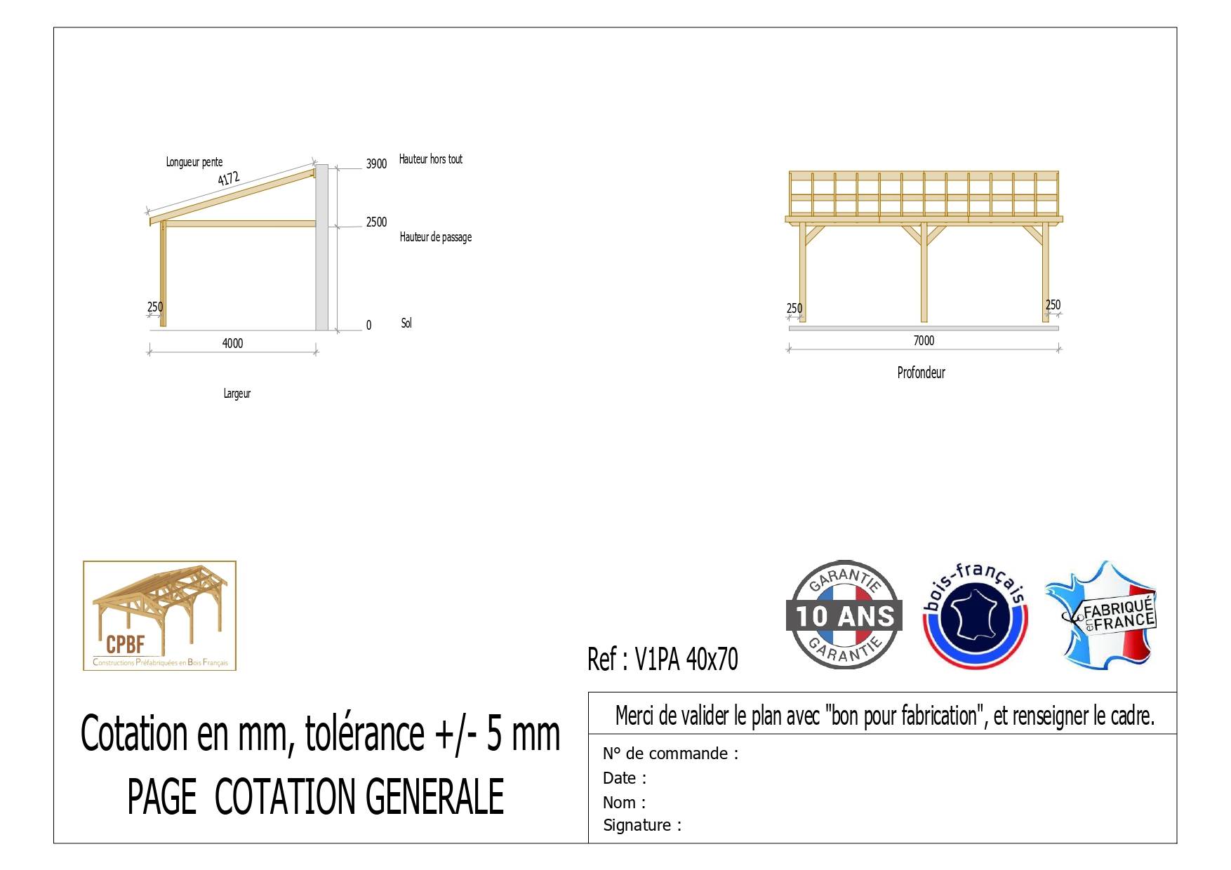 Cpbf Charpentes - Carport adossé une pente 400cmx1250cm, bois DOUGLAS Français (Charpente en bois-auvent-abri voiture) 50 m². Garantie 10 ans - Image 2