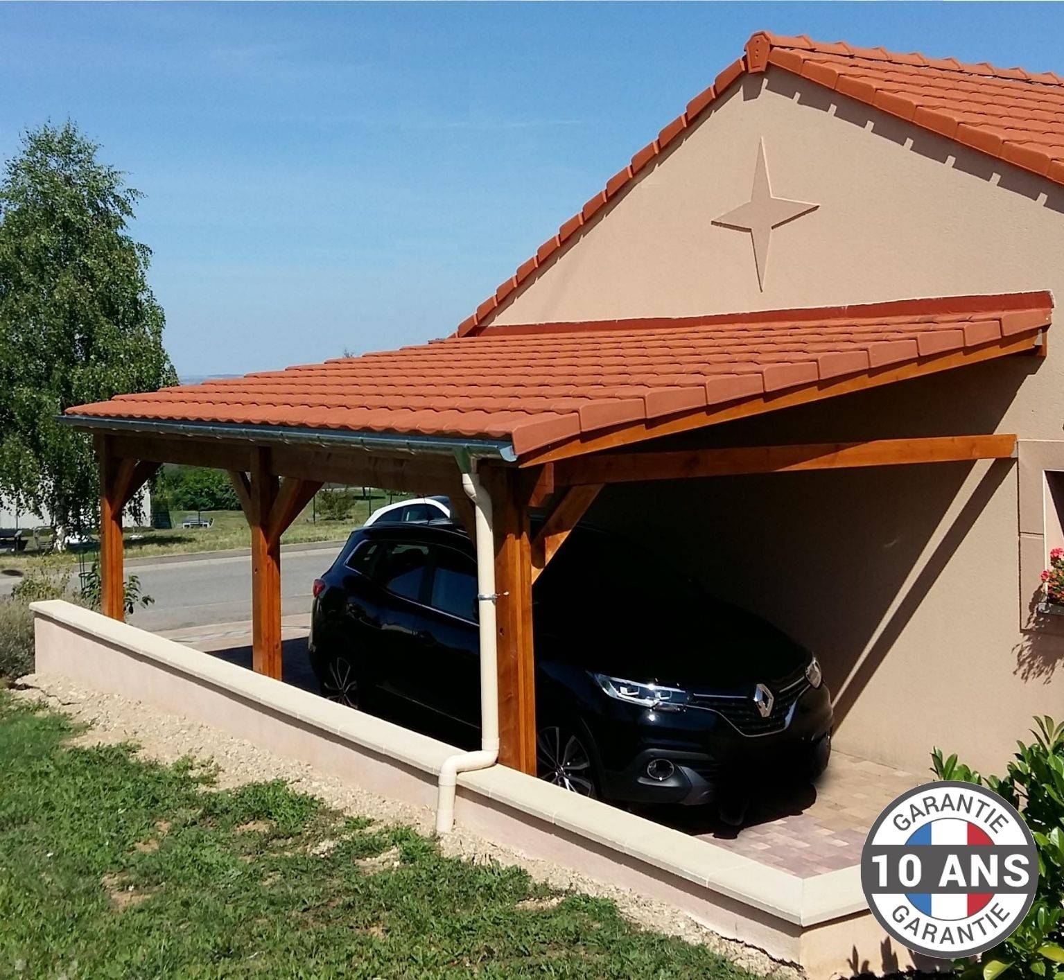 Cpbf Charpentes - Carport adossé une pente 400cmx1250cm, bois DOUGLAS Français (Charpente en bois-auvent-abri voiture) 50 m². Garantie 10 ans