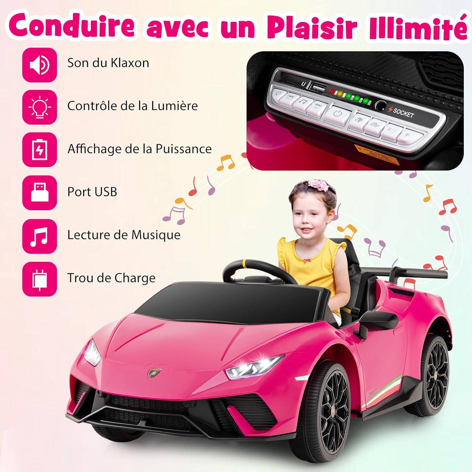 COSTWAY 12V Lamborghini Voiture Electrique Enfants avec Télécommande 2 COSTWAY 12V Lamborghini Voiture Electrique Enfants avec Télécommande 2