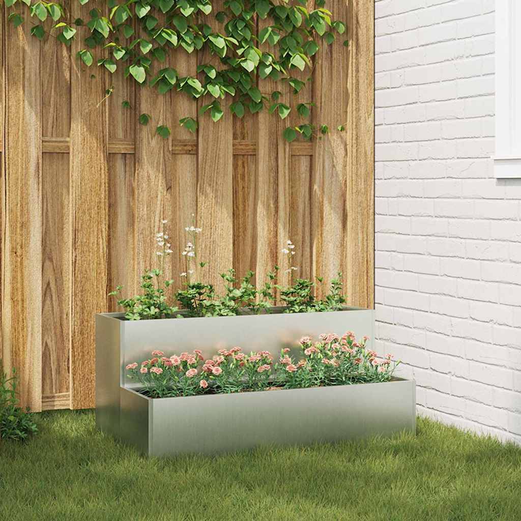 Jardinière rectangulaire acier galvanisé potager Argent 100x60x45 cm – ComfortXL Outdoor Living - Image 1