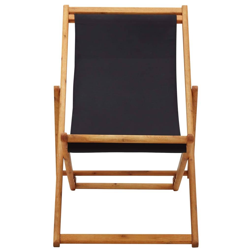 Chaise pliable de plage Bois d'eucalyptus et tissu noir 60 x 112/119/127 x 81/88,5/95 cm - PANGIVO - Image 2