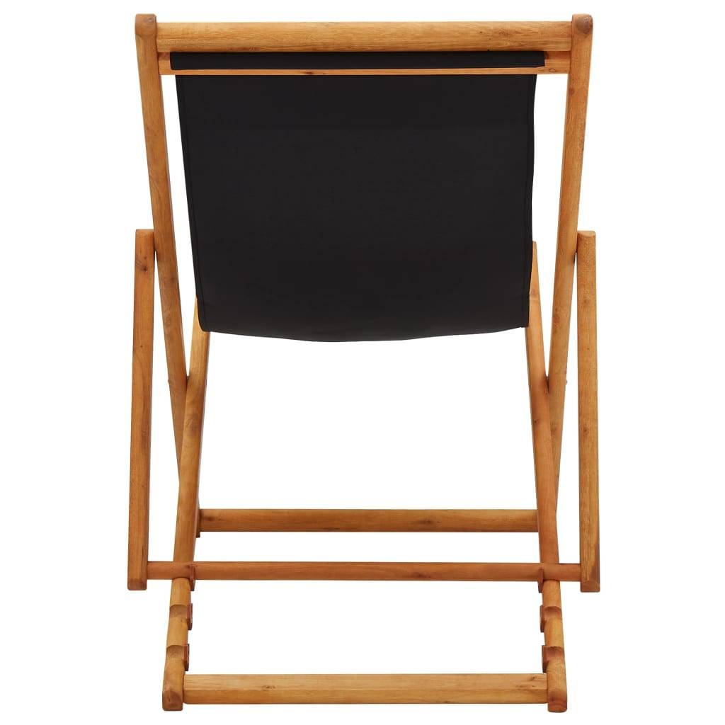 Chaise pliable de plage Bois d'eucalyptus et tissu noir 60 x 112/119/127 x 81/88,5/95 cm - PANGIVO - Image 5