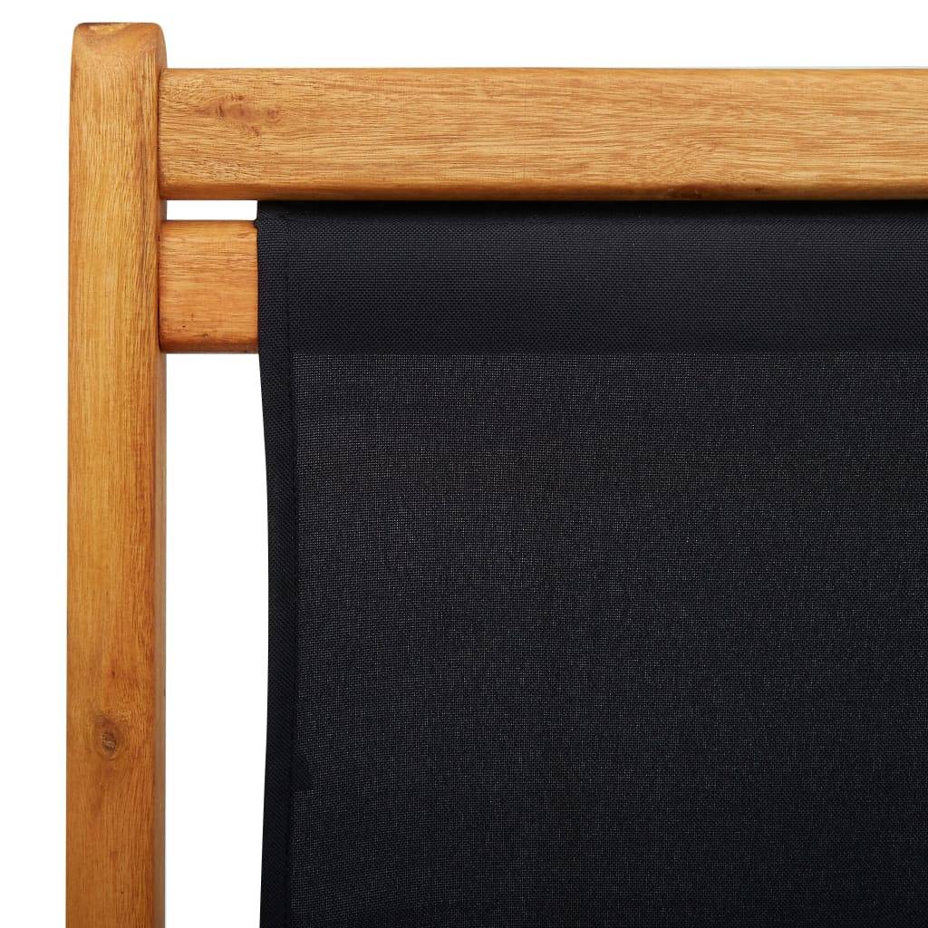 Chaise pliable de plage Bois d'eucalyptus et tissu noir 60 x 112/119/127 x 81/88,5/95 cm - PANGIVO - Image 7