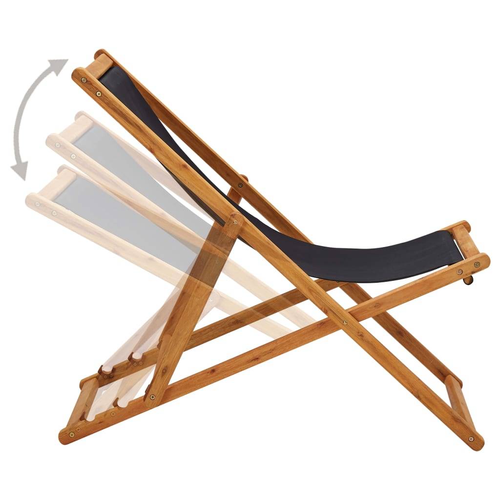 Chaise pliable de plage Bois d'eucalyptus et tissu noir 60 x 112/119/127 x 81/88,5/95 cm - PANGIVO - Image 3