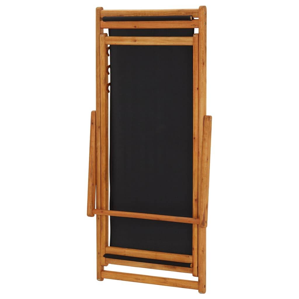 Chaise pliable de plage Bois d'eucalyptus et tissu noir 60 x 112/119/127 x 81/88,5/95 cm - PANGIVO - Image 6