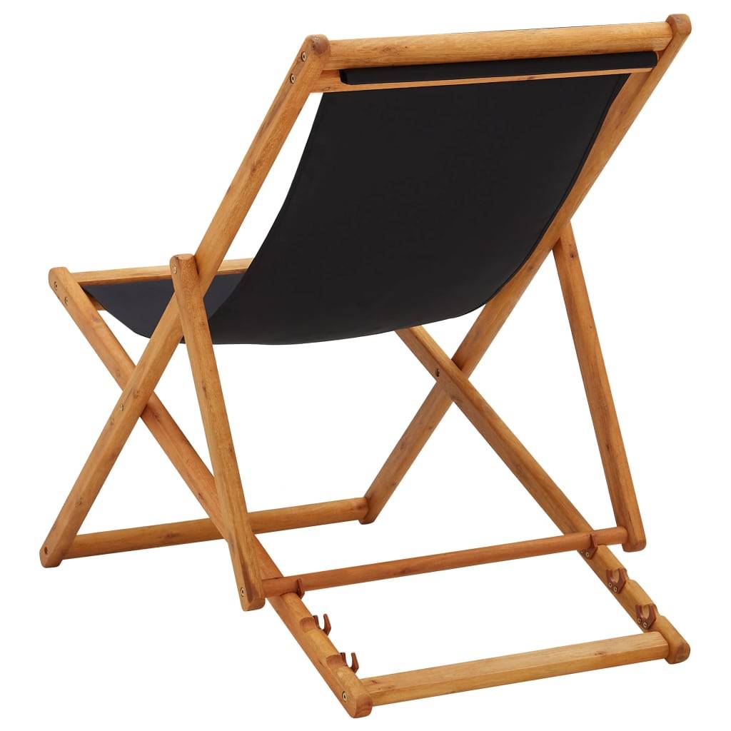 Chaise pliable de plage Bois d'eucalyptus et tissu noir 60 x 112/119/127 x 81/88,5/95 cm - PANGIVO - Image 4